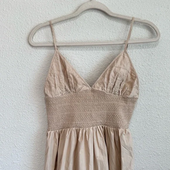 Zara Poplin Midi Dress Womens‎ Large Tan Minimalist Boho Embroidered Vacation - Picture 2 of 10
